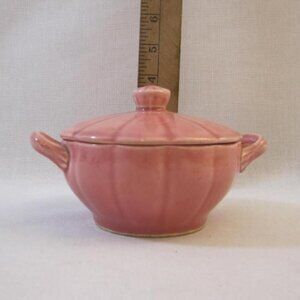 Vintage WS George Petalware Pink Sugar Bowl Two Handles Lid 4 inch USA Georgette
